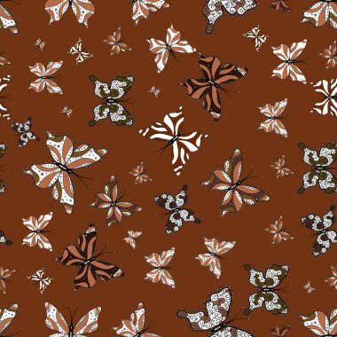 Şirin eğilim kelebekler. Vektör geleneksel halk güzel dekor tasarım giyim için siyah, beyaz ve kahverengi zemin üzerine.