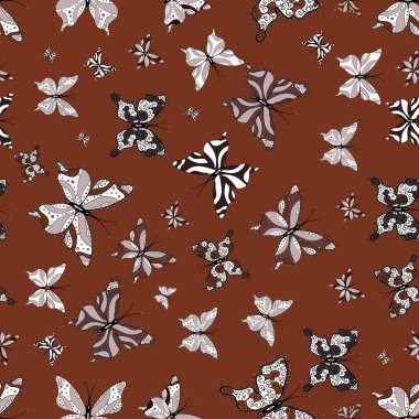 Sorunsuz. Şirin kelebek kahverengi, tarafsız ve beyaz vektör desen. Dekor tasarım giyim için.