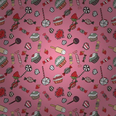 Vektör çizim. Sorunsuz. Şekerci dükkânı. Tatlılar ve mumlar, çizimler.