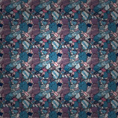 Seamless.Cupcake vektör desen. Cupcake desen arka plan. İyi ki doğdun cupcake arka plan mavi, beyaz ve siyah. Muffin. Vektör çizim.