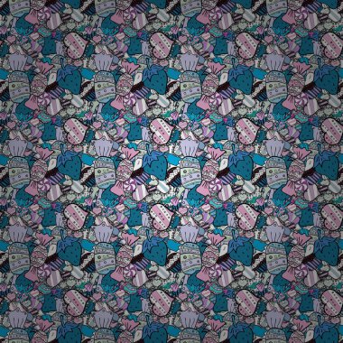 Vektör cupcake çizim. Vektör çizim. Elle çizilmiş cupcakes. Doodle kek krem ile. Şirin Doğum günü desen siyah, tarafsız ve mavi.