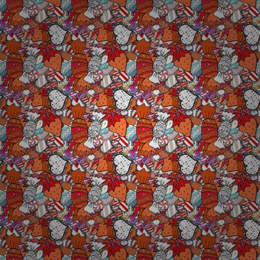 İzole. Sevimli ve renkli şeker tatlı seamless modeli turuncu, siyah ve beyaz arka plan üzerinde. Turuncu, siyah beyaz versiyonu. Vektör çizim.