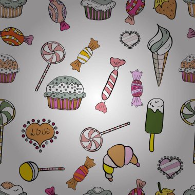 Beyaz, siyah ve pembe renkler. Vektör. Renkli şeker sorunsuz.