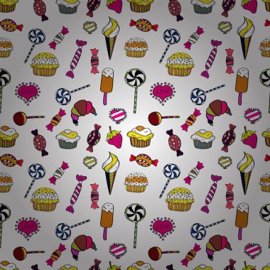 Pasta, kap, koni. Sarı, siyah ve beyaz sorunsuz parlak Doğum izi. Vektör çizim. Kağıt ambalaj.