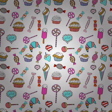 Beyaz, siyah ve mavi zemin üzerine şeker ile Noel vektör seamless modeli. Yeni yıl vektör çizim. Noel hediyeleri için kağıt ambalaj.