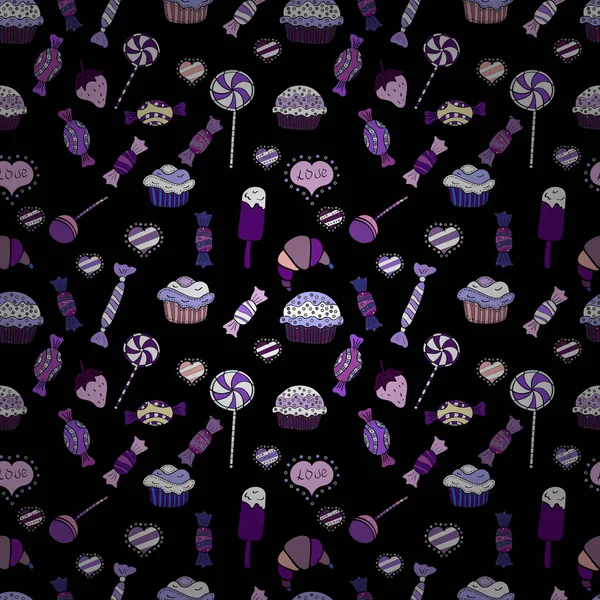 Sulu boya resimde beyaz, siyah ve mor renkler. Şekerler sorunsuz arka plan üzerinde. Vektör.