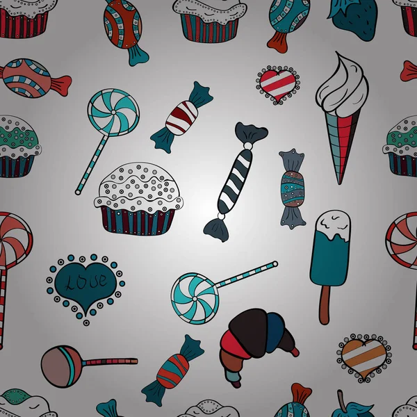 Noel hediyeleri için kağıt ambalaj. Beyaz, mavi ve siyah arka plan üzerine şeker ile Noel vektör seamless modeli. Yeni yıl vektör çizim.