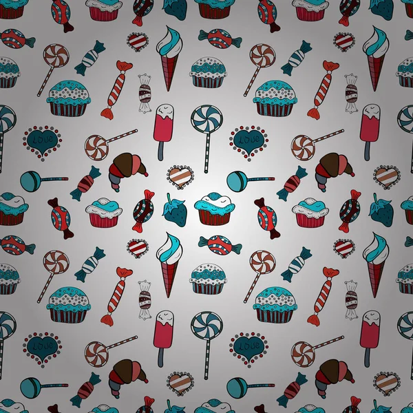 Beyaz, mavi ve siyah sorunsuz parlak Doğum izi. Pasta, kap, koni. Kağıt ambalaj. Vektör çizim.