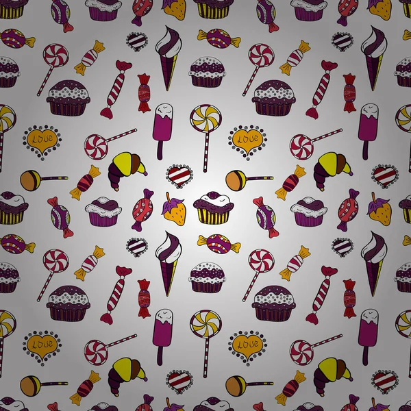 Siyah, beyaz ve mor şirin Doğum izi. Vektör çizim. Doodle kek krem ile. Vektör cupcake çizim. Elle çizilmiş cupcakes.