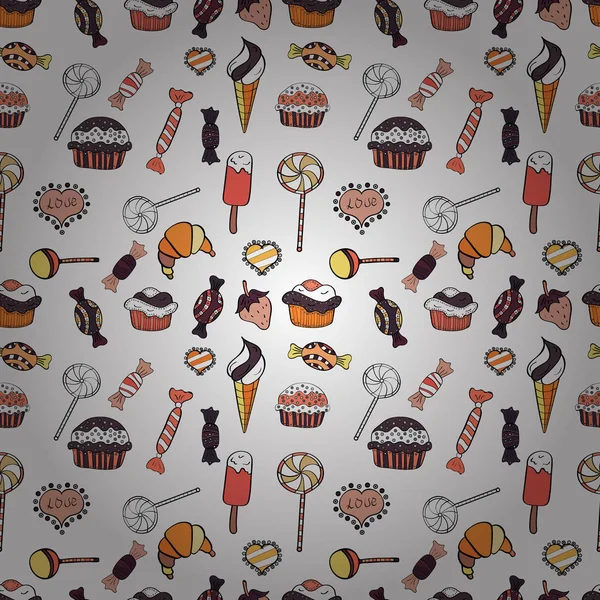 Muffin. Cupcake desen arka plan. Vektör çizim. İyi ki doğdun cupcake arka planda turuncu, beyaz ve siyah. Seamless.Cupcake vektör desen.