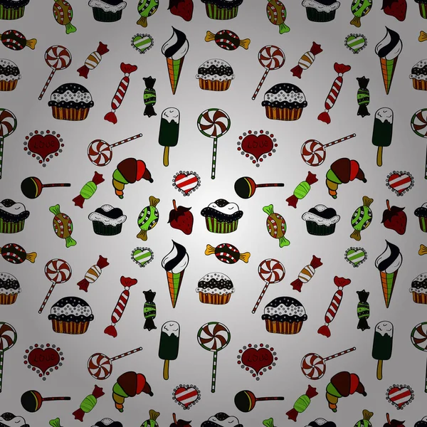 Güzel Doğum günü desen beyaz, kırmızı ve siyah. Gıda afiş tasarımı için. Pasta kek şirin seamless modeli. Vektör.