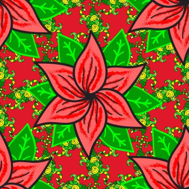 Vektör desen. Bahar çiçekleri ile şube, pembe, kırmızı ve yeşil renkleri ile çiçek siluet desenle.