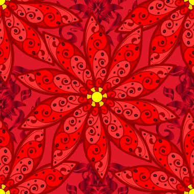 Nakış renkli çiçek seamless modeli ile haşhaş ve Vadideki Zambak. Vektör geleneksel halk çiçek buketi Tekstil tasarımı için kırmızı, sarı ve siyah renkler.