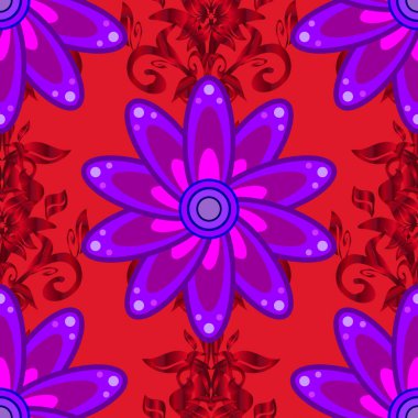 Vektör çizim. Çiçekleri kırmızı, mor ve mor renkler. Vuruş ve su sıçramalarına, yaz çiçek çiçek Dikişsiz desen arka plan.