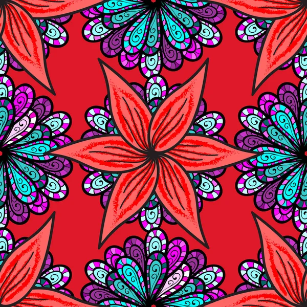 Güzel kumaş deseni. Vektör çizim. Doodle çiçekler ve dalları, otlar ve çiçekler. Elle çizilmiş.