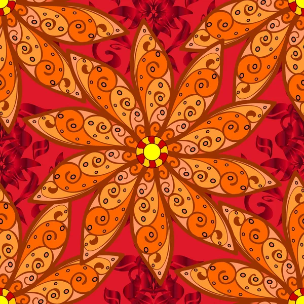 Vektorflorales Muster Doodle Stil Mit Blumen Sanfte Sommerliche Blüten Orange — Stockvektor