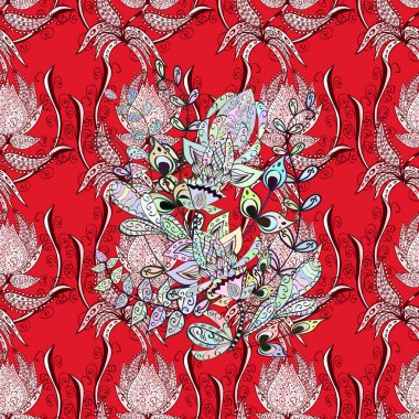 Vektör düz çiçek seamless modeli. Çiçekleri kırmızı, tarafsız ve gri renkler. Kağıt, tebrik kartları, posterler ve banner tasarımı ambalaj tasarım hediye.