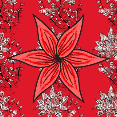 El Soyut süslü öğeler çekilmiş. Suluboya taklit vektör çizim. Kırmızı, pembe ve siyah renkler. Yaz çiçek açan tema. Vintage çiçekler.