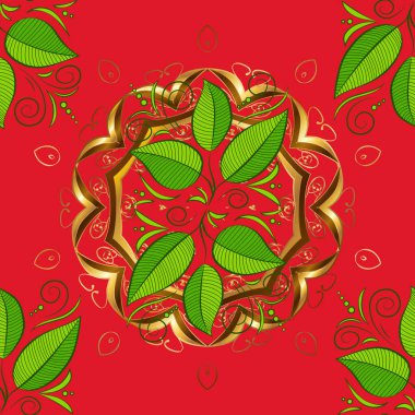 Klasik Eylül nakış sonbahar yaprakları. Moda giysiler, t-shirt tasarım, tasarım şablonu. Vektör. Yeşil, kahverengi ve kırmızı renkler yapraklarda. Nakış sonbahar seamless modeli.