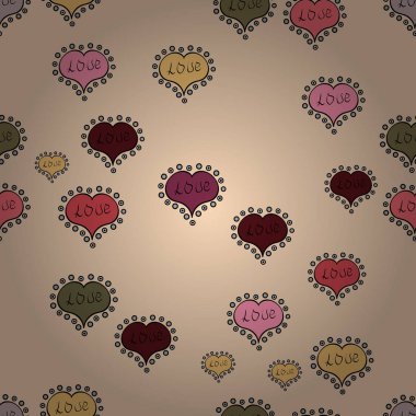 Tasarlanmış kroki kalp seviyor. Şirin elemanları ile tasarım seviyorum. Bej renkli, siyah ve pembe grunge kalplerin sorunsuz. Sevgililer günü kartı sevgi kalpleri. Tipografi yazı poster. Vektör kalp.