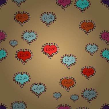 Sorunsuz raster aşk desen yürekleri. Vektör çizim. Kaydırma, kapağı, arka plan, yüzey baskı için şablon. Elle çizilmiş resimler, siyah, bej ve nötr renkler ile sonsuz arka plan.