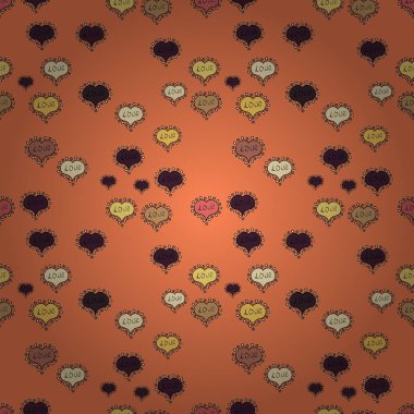 Kalp Doodle. Turuncu, mor ve bej renkler çizim kroki tarzı. Soyut kesintisiz aşk desen. Kağıt ambalaj. Valentine': s gün. Vektör.