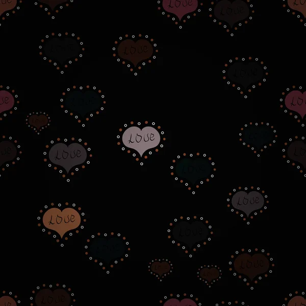 无缝60年代风格的 Mod 流行艺术迷幻五颜六色的爱情文字设计 向量例证 可爱的心爱在黑色 棕色和灰色的漂亮的背景 — 图库矢量图片