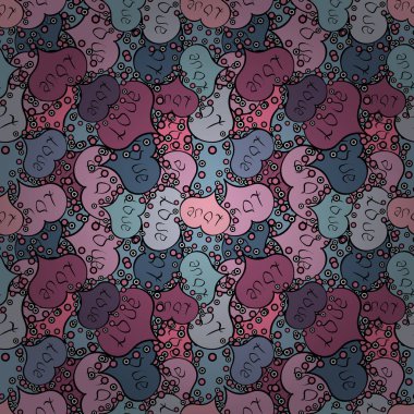 Sembol, güzel, güzel, Romantik, tatil dekorasyon seviyorum. Siyah, mavi ve nötr renkler, lekeli, çizgili. Suluboya kalpler seamless modeli. Vektör çizimi. Elle çizilmiş illüstrasyon izole,