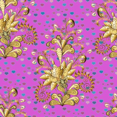 Mor ve kahverengi renkleri altın elemanları ile altın izi. Vektör geleneksel şark süsleme. Dikişsiz klasik altın desen.