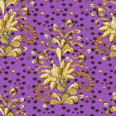 Seamless oryantal klasik altın modeli. Altın yinelenen öğeleri üzerinde bir kahverengi ve mor renkleri ile vektör arka plan.