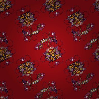 Suluboya çiçekli çiçekli seamless modeli. Vektör çizim. Kırmızı, siyah ve mor renkler güzel Tekstil tarzında.