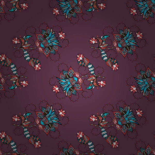 Kahverengi, siyah ve mavi renk çiçekler. Vektör düz çiçek seamless modeli. Kağıt, tebrik kartları, posterler ve banner tasarımı ambalaj tasarım hediye.