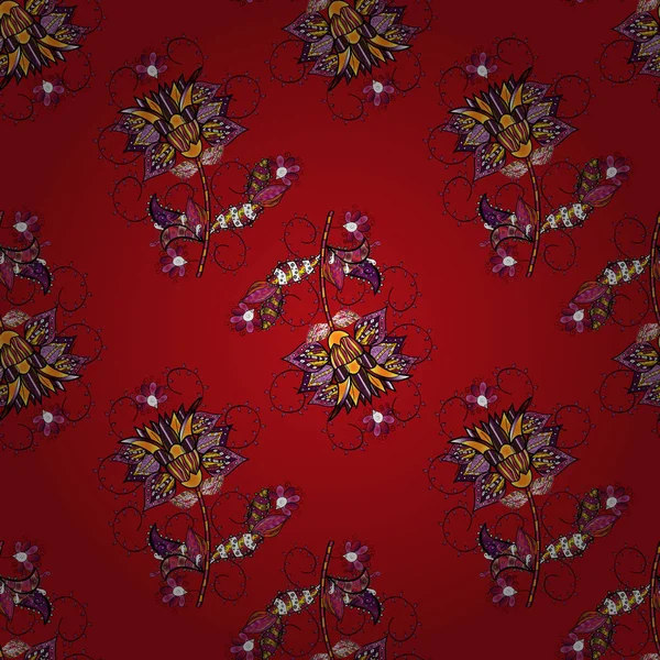 Suluboya çiçekli çiçekli seamless modeli. Vektör çizim. Kırmızı, siyah ve mor renkler güzel Tekstil tarzında.