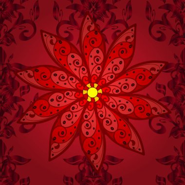 Çiçekleri kırmızı, sarı ve siyah renkler ile sorunsuz çiçek desenli. Suluboya stil kırmızı, sarı ve siyah renklerde çiçekler.