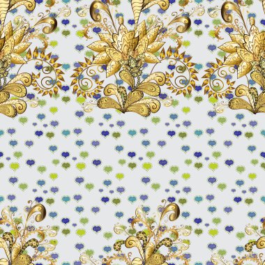 Tarafsız ve gri renklerde altın tekrarlayan elementler içeren vektör soyut arkaplan. Kusursuz oryantal klasik altın desen.