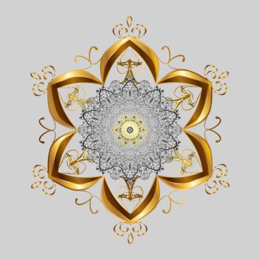 Vector noel soyut renkli arka plan ve şirin kar tanesi. Farklı kar tanesi toplama vektörü, altın rengi kış elementleri.