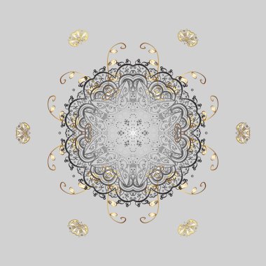 Vektör çizimi. Kar tanelerinin soyut arkaplanlı Noel şablonu. Altın kar taneleri. Noel ve Yeni Yıl moda baskıları için tatil tasarımı.