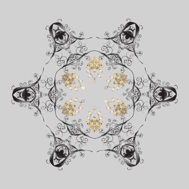 Düz kar doodle simgeler, kar siluet Noel afiş, kartları için pul. Yeni yıl kar tanesi. Şirin soyut kar taneleri tasarım altın renkleri üzerinde vektör.