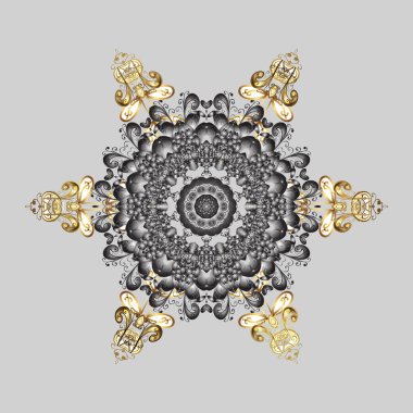 Kar Tanesi Simgesi. Vektör çizimi. Vektör çizimi. Altın renklerde izole kar taneleri.