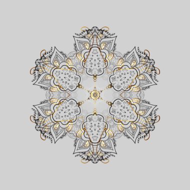 Renkli arka plan üzerinde izole sevimli kar taneleri. Soyut mandala veya kaprisli kar tanesi içini kaplamak sanat çizmek. Vektör çizim.