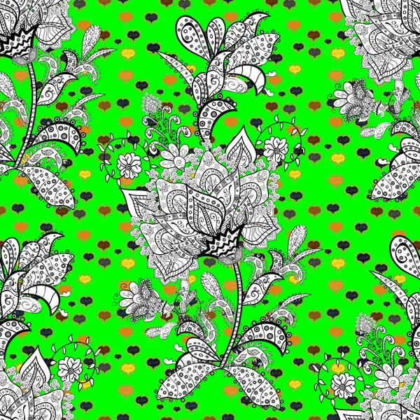 Asiatischen Textilstil Blüten Grünen Weißen Und Schwarzen Farben Farbe Frühling — Stockvektor