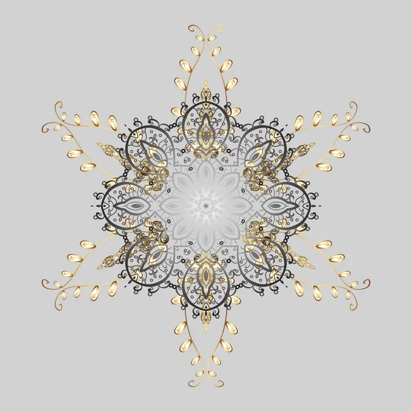 Flat lay. Winter pattern made of snowflake on golden colors. Vector illustration. Winter concept.