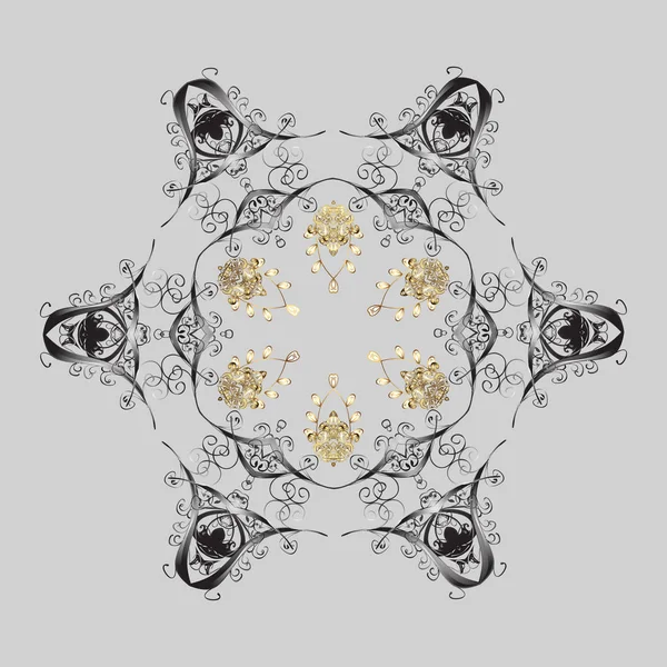 Düz kar doodle simgeler, kar siluet Noel afiş, kartları için pul. Yeni yıl kar tanesi. Şirin soyut kar taneleri tasarım altın renkleri üzerinde vektör.