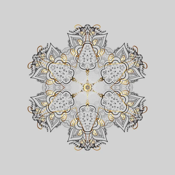 Renkli arka plan üzerinde izole sevimli kar taneleri. Soyut mandala veya kaprisli kar tanesi içini kaplamak sanat çizmek. Vektör çizim.