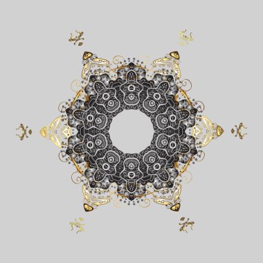 Altın renkli kristal kar tanesi. Vektör illüstrasyonu.