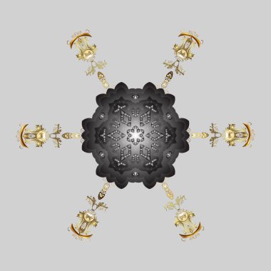 Çiçek Elementleri 'nin soyut geçmişi. Vektör çizimi. Altın renkler üzerine tasarım. Vektör kış deseni.