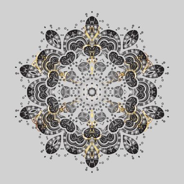 Yinelenen doku yüzey, ambalaj kağıdı, kar tanesi altın renkler için. Kış kar taneleri, vektör arka plan.