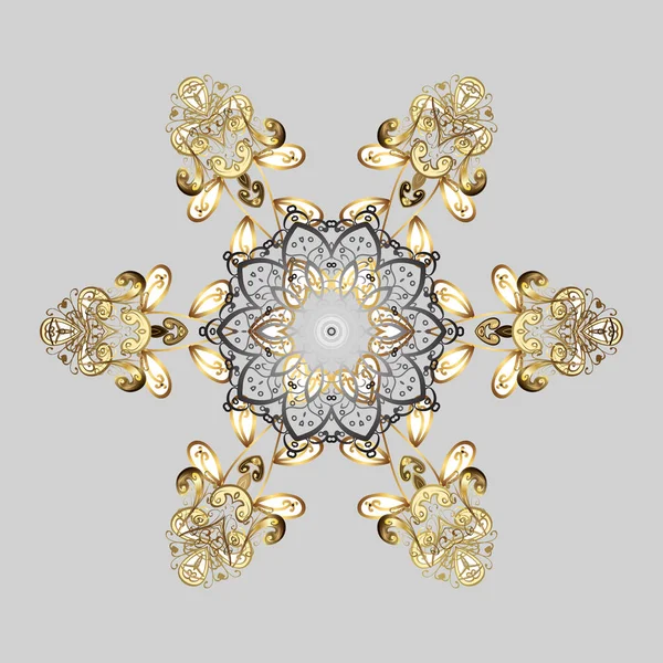 Düz kar doodle simgeler, kar siluet Noel afiş, kartları için pul. Altın renkler sevimli soyut kar tanesi vektör tasarımı. Yeni yıl kar tanesi.