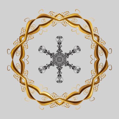 Kış Noel kar düz kristal öğesi. Hava illüstrasyon buz koleksiyonu. Vektör tasarımı. Kar tanesi vektör simgesi gri ve kahverengi renk arka plan. Xmas frost snow flake izole siluet simge.