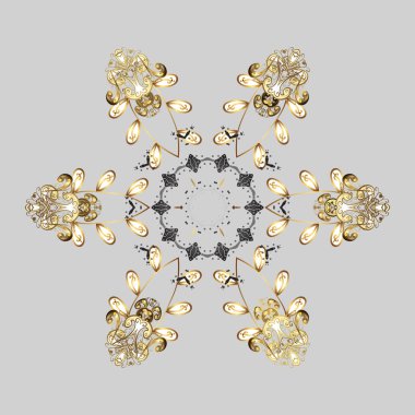 Güzel dekorasyon. Kış sembolü. Altın renkleri üzerinde izole suluboya kar taneleri. İllüstrasyon kar tanesi.